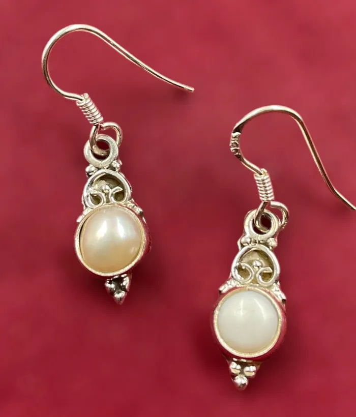 The Nidra Silver Gemstone Earrings Pearl Gemstone Earrings