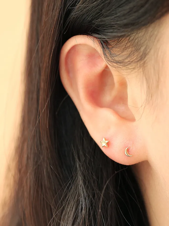 Earrings MinimalBijoux 14K Gold Mini HeartStarCrescent Stud Earring