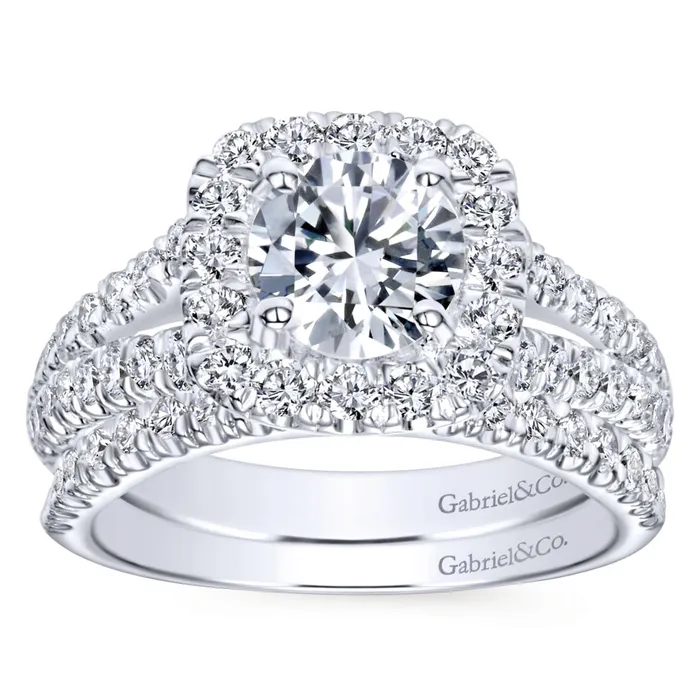 International Diamond Center Rings Gabriel Bridal Collection White Gold Diamond Diamond Accent Split Shank Halo Engagement Ring 083 ctw International Diamond Center Rings Gabriel Bridal Collection White Gold Diamond Diamond Accent Split Shank Halo Engagement Ring 083 ctw