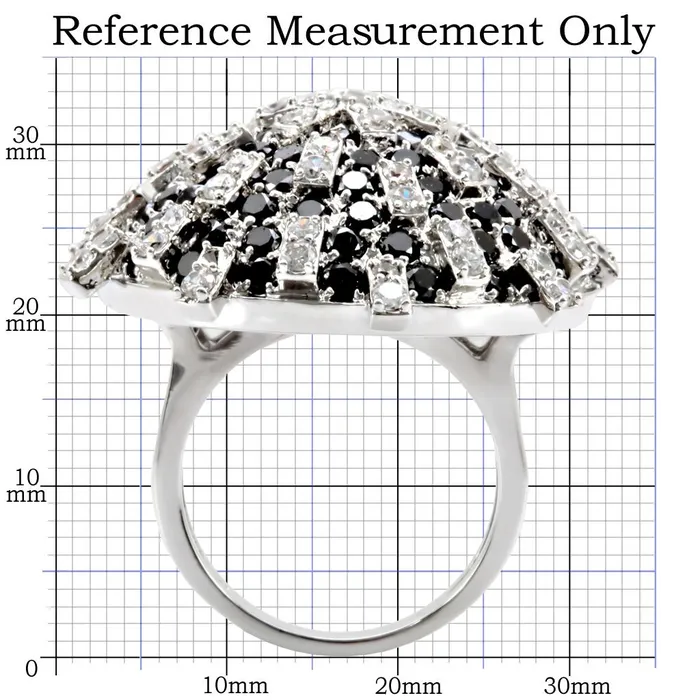 1W029 Rhodium Brass Ring with AAA Grade CZ in Black Diamond Alamode Rings