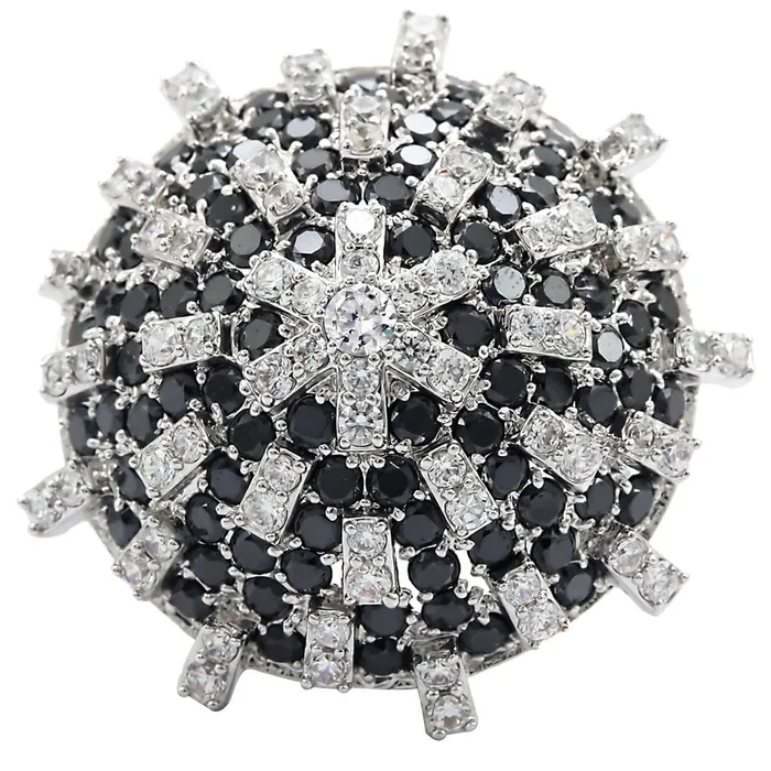 1W029 Rhodium Brass Ring with AAA Grade CZ in Black Diamond Alamode Rings