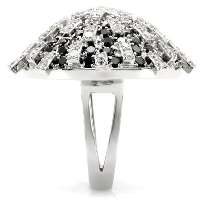 1W029 Rhodium Brass Ring with AAA Grade CZ in Black Diamond Alamode Rings