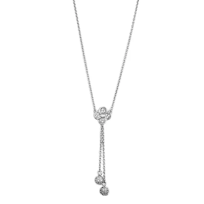 3W424 Rhodium Brass Necklace with AAA Grade CZ in Clear Alamode Necklaces