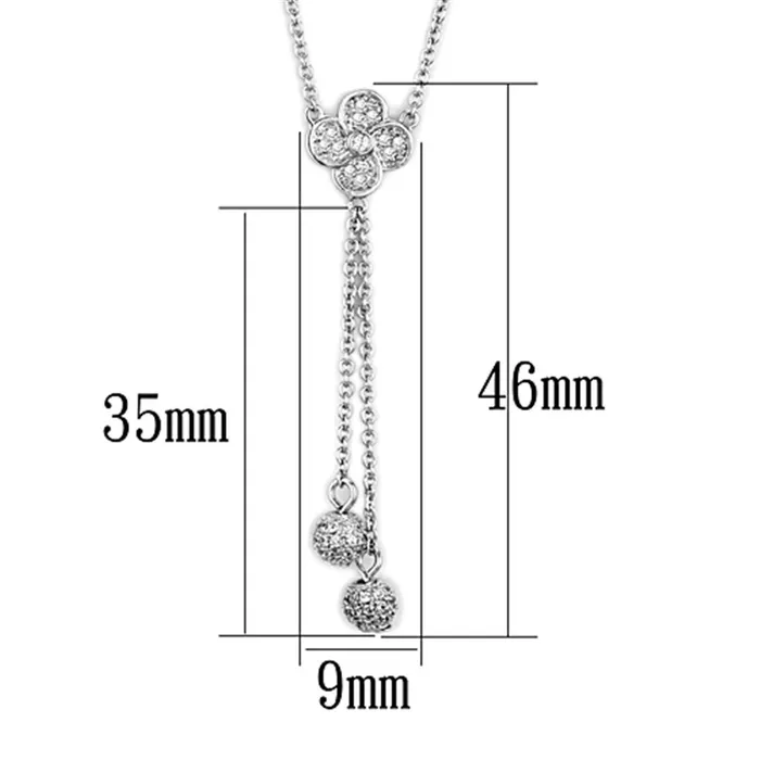 3W424 Rhodium Brass Necklace with AAA Grade CZ in Clear Alamode Necklaces