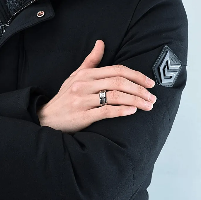 8MM Black Tungsten Mens Wedding Band with Silver Celtic Dragon Inlay VVS Jewelry Rings