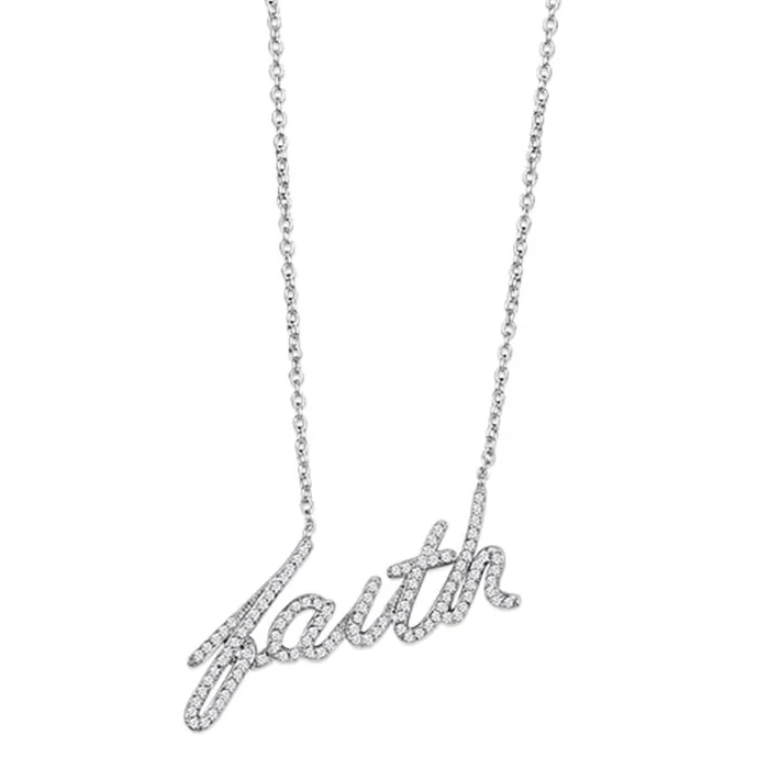 Alamode 3W458 Rhodium Brass Necklace with AAA Grade CZ in Clear Necklaces