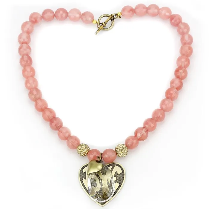 Alamode LO4662 Antique Copper White Metal Necklace with Synthetic Synthetic Glass in Light Peach Necklaces