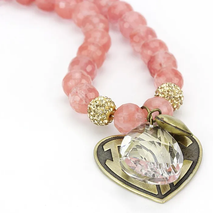 Alamode LO4662 Antique Copper White Metal Necklace with Synthetic Synthetic Glass in Light Peach Necklaces