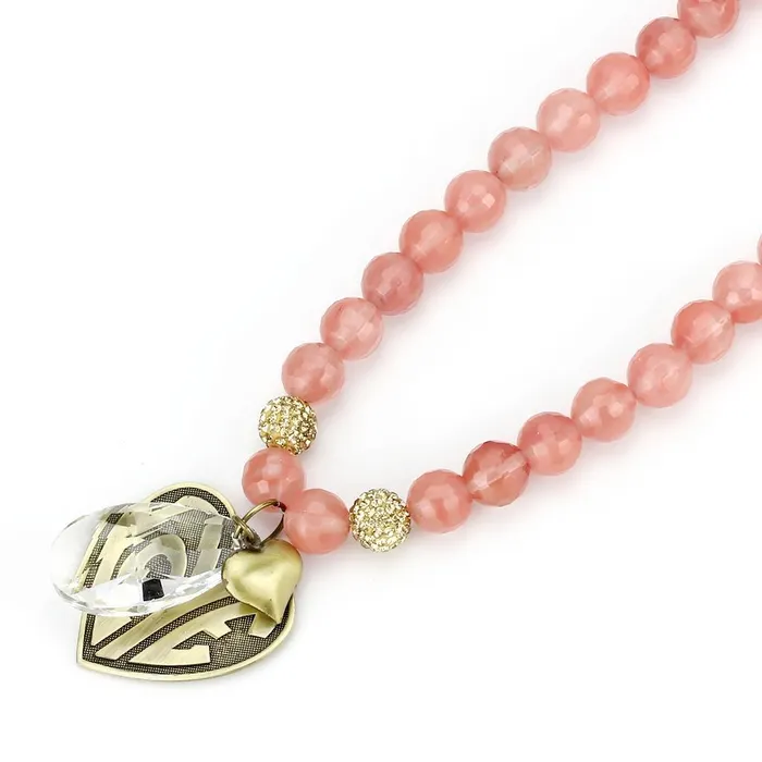 Alamode LO4662 Antique Copper White Metal Necklace with Synthetic Synthetic Glass in Light Peach Necklaces