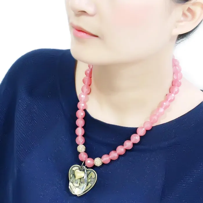 Alamode LO4662 Antique Copper White Metal Necklace with Synthetic Synthetic Glass in Light Peach Necklaces