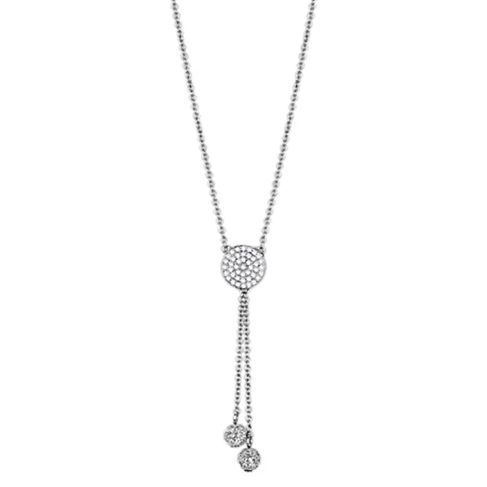 Alamode Necklaces 3W429 Rhodium Brass Necklace with AAA Grade CZ in Clear