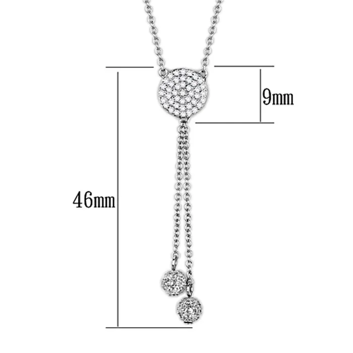 Alamode Necklaces 3W429 Rhodium Brass Necklace with AAA Grade CZ in Clear