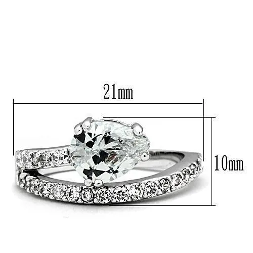 Alamode Rings 3W136 Rhodium Brass Ring with AAA Grade CZ in Clear