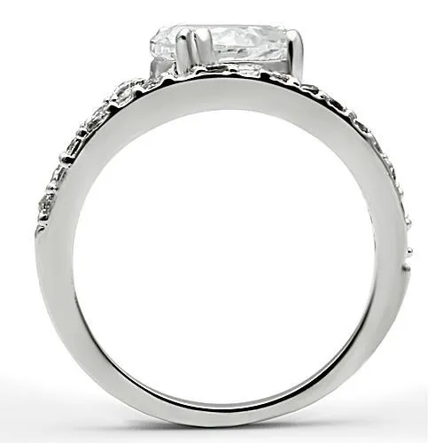 Alamode Rings 3W136 Rhodium Brass Ring with AAA Grade CZ in Clear