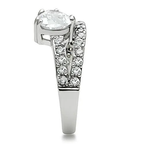 Alamode Rings 3W136 Rhodium Brass Ring with AAA Grade CZ in Clear