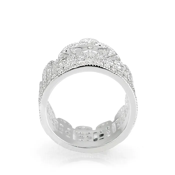Alamode Rings J7621 Brass Ring Synthetic Glass Clear Rhodium Plated