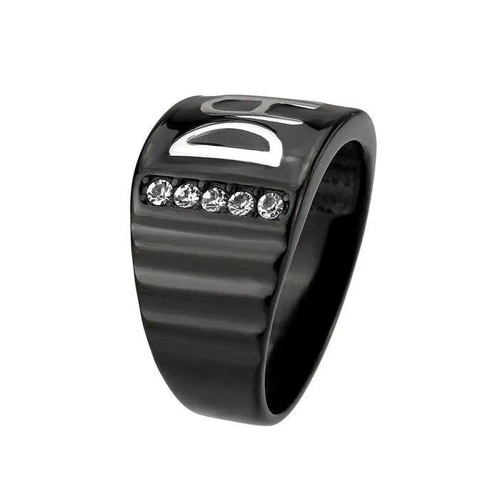 Alamode TK3759 Two Tone IP Black Ion Plating Stainless Steel Ring with Top Grade Crystal in Clear Rings Alamode TK3759 Two Tone IP Black Ion Plating Stainless Steel Ring with Top Grade Crystal in Clear Rings