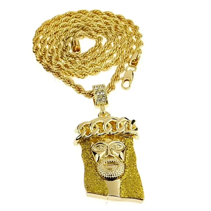 Bling Cartel Admin 14K Gold Plated Jesus Head Dazzling Glitter Rope Chain Necklace 24 Necklaces Bling Cartel Admin 14K Gold Plated Jesus Head Dazzling Glitter Rope Chain Necklace 24 Necklaces