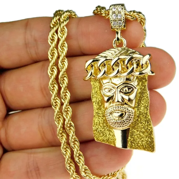 Bling Cartel Admin 14K Gold Plated Jesus Head Dazzling Glitter Rope Chain Necklace 24 Necklaces Bling Cartel Admin 14K Gold Plated Jesus Head Dazzling Glitter Rope Chain Necklace 24 Necklaces
