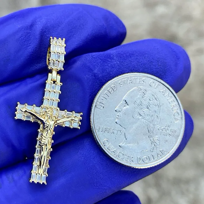 Bling Cartel Admin Jesus Crucifix Gold Plated over 925 Silver Iced Baguettes Small Pendant 125 Necklaces