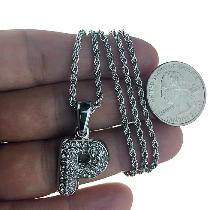 Bling Cartel Admin Necklaces Silver Tone P Letter Micro Chain Rope Necklace