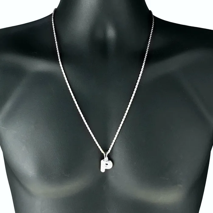 Bling Cartel Admin Necklaces Silver Tone P Letter Micro Chain Rope Necklace