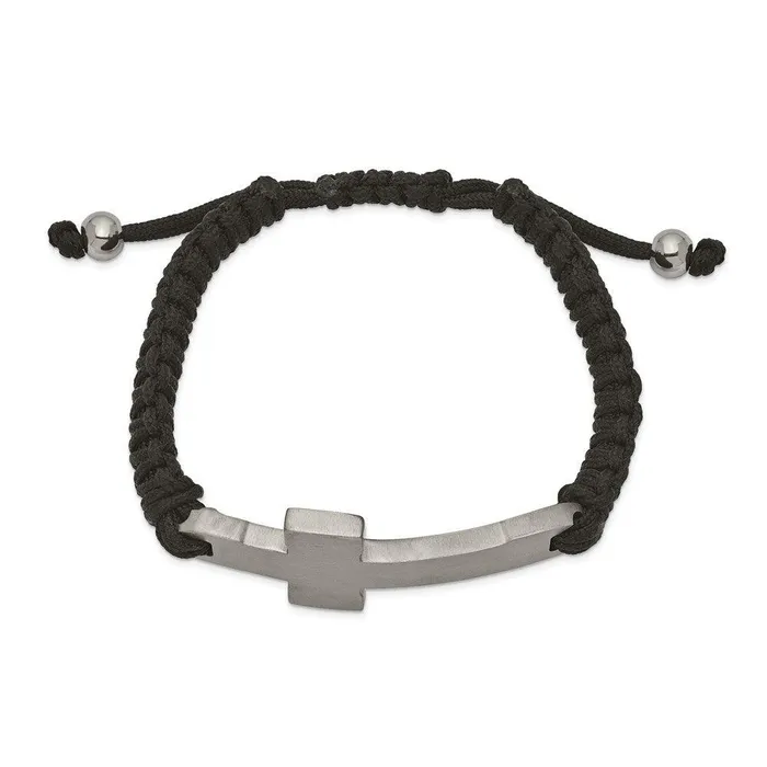 Bracelets Chisel Stainless Steel Brushed and Polished Black Nylon Adjustable Cross Bracelet Bracelets Chisel Stainless Steel Brushed and Polished Black Nylon Adjustable Cross Bracelet