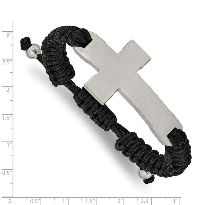 Bracelets Chisel Stainless Steel Brushed and Polished Black Nylon Adjustable Cross Bracelet Bracelets Chisel Stainless Steel Brushed and Polished Black Nylon Adjustable Cross Bracelet