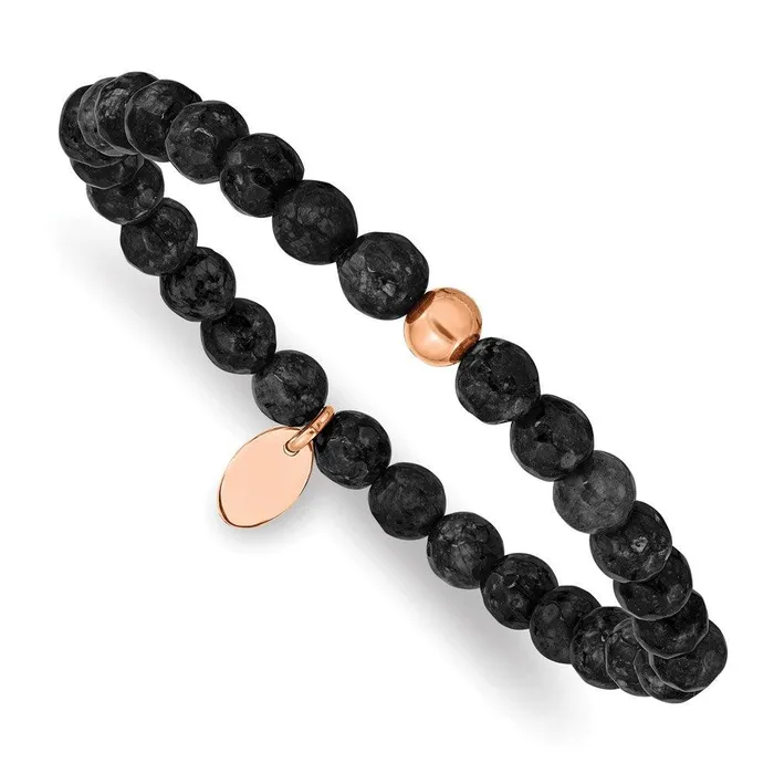 Bracelets Chisel Stainless Steel Polished Rose IPplated Black Onyx Stretch Bracelet Bracelets Chisel Stainless Steel Polished Rose IPplated Black Onyx Stretch Bracelet