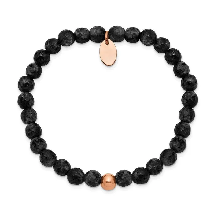 Bracelets Chisel Stainless Steel Polished Rose IPplated Black Onyx Stretch Bracelet Bracelets Chisel Stainless Steel Polished Rose IPplated Black Onyx Stretch Bracelet