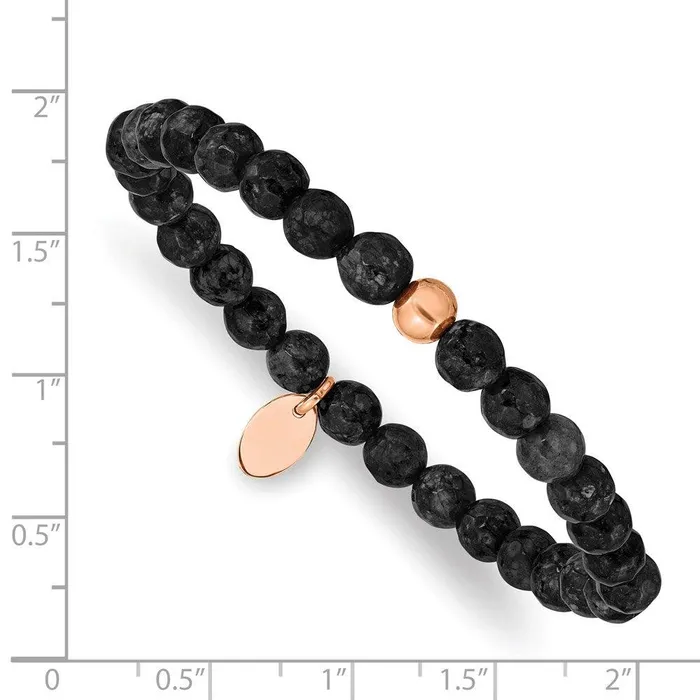 Bracelets Chisel Stainless Steel Polished Rose IPplated Black Onyx Stretch Bracelet Bracelets Chisel Stainless Steel Polished Rose IPplated Black Onyx Stretch Bracelet