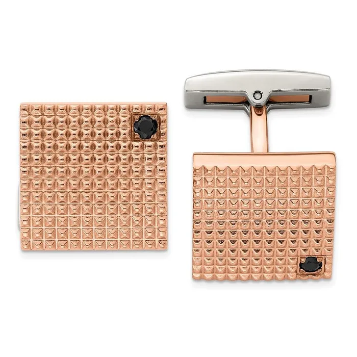 Bracelets Chisel Stainless Steel Polished Textured Rose IP Plated Black CZ Cufflinks Bracelets Chisel Stainless Steel Polished Textured Rose IP Plated Black CZ Cufflinks