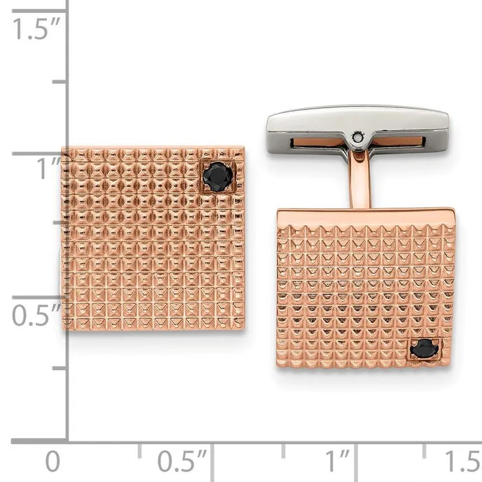 Bracelets Chisel Stainless Steel Polished Textured Rose IP Plated Black CZ Cufflinks Bracelets Chisel Stainless Steel Polished Textured Rose IP Plated Black CZ Cufflinks