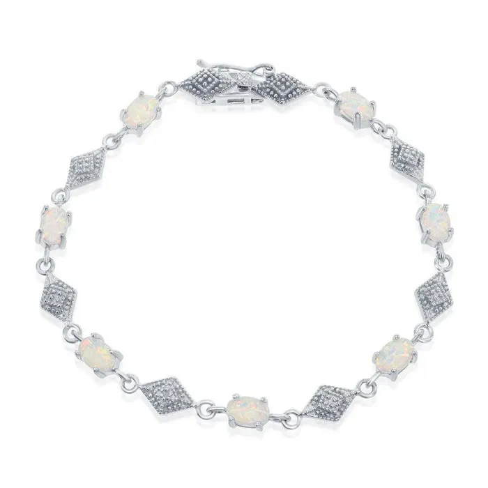 Bracelets Classic Sterling Silver Oval White Opal With Marquise Shape CZ Bracelet Bracelets Classic Sterling Silver Oval White Opal With Marquise Shape CZ Bracelet