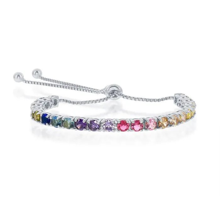 Bracelets Classic Sterling Silver Rainbow CZ 4mm Adjustable Bolo Bracelet