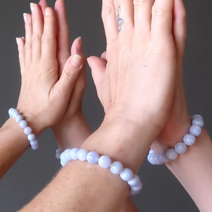 Bracelets Satin Crystals Blue Lace Agate Bracelet Icy Cool Calming Gems