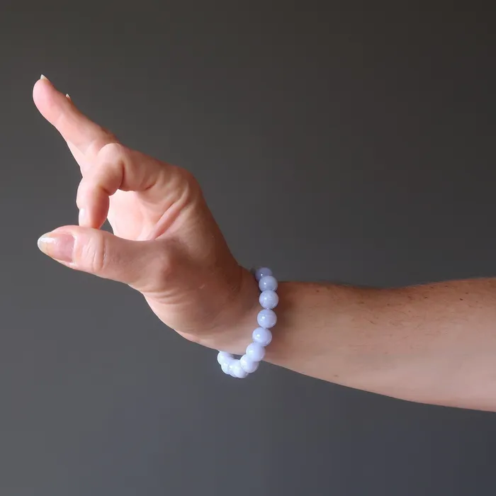 Bracelets Satin Crystals Blue Lace Agate Bracelet Icy Cool Calming Gems