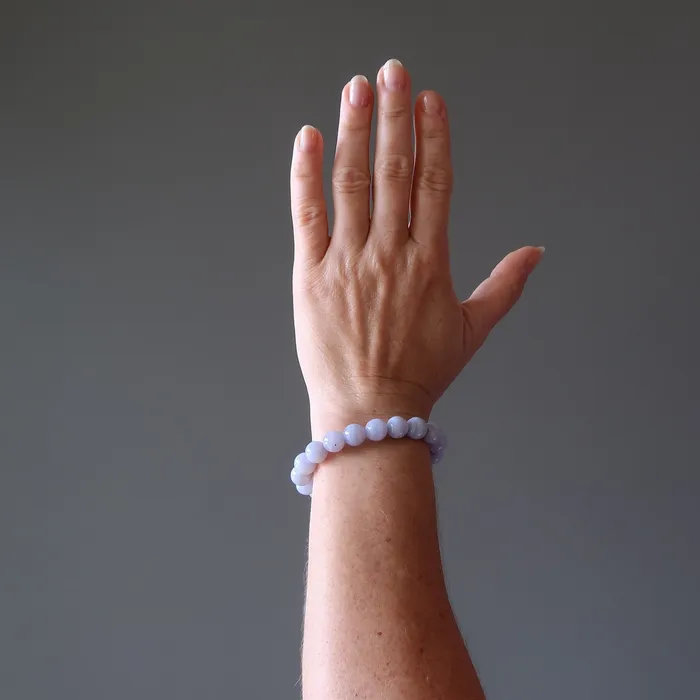 Bracelets Satin Crystals Blue Lace Agate Bracelet Icy Cool Calming Gems