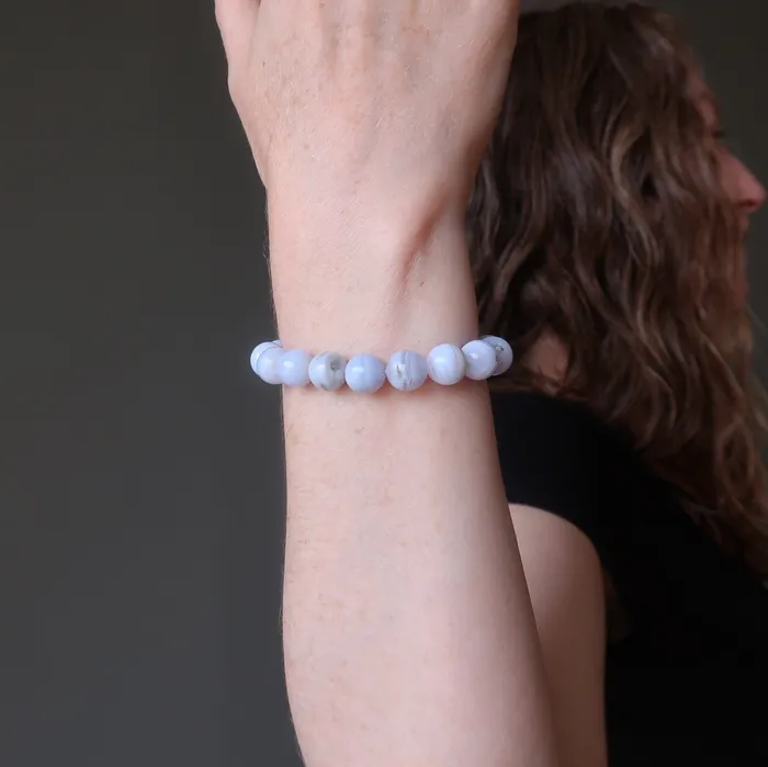 Bracelets Satin Crystals Blue Lace Agate Bracelet Icy Cool Calming Gems