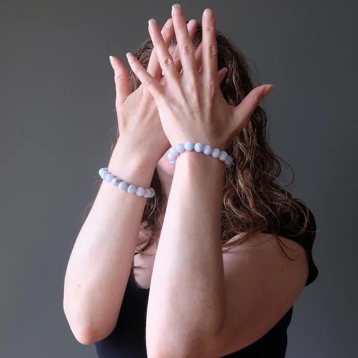 Bracelets Satin Crystals Blue Lace Agate Bracelet Icy Cool Calming Gems