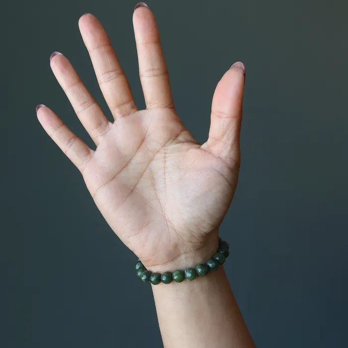 Bracelets Serpentine Bracelet Dark Green Stone of Enlightenment Satin Crystals