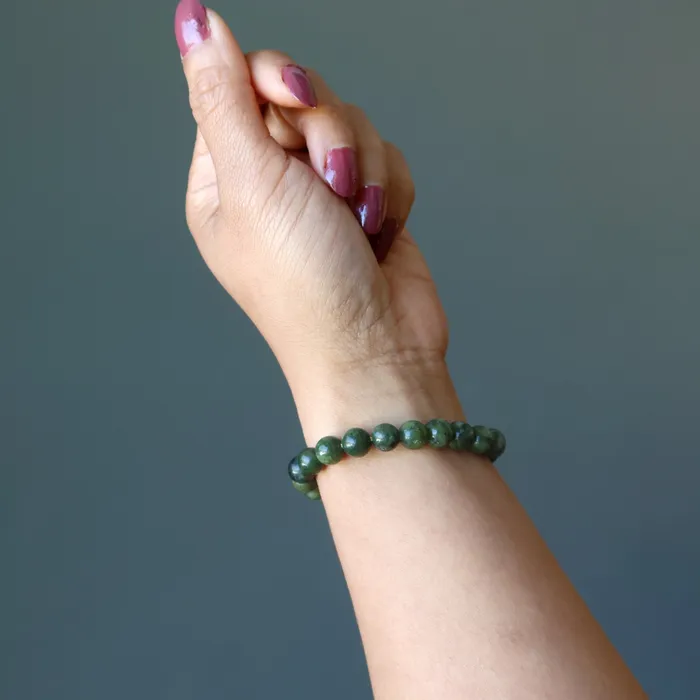 Bracelets Serpentine Bracelet Dark Green Stone of Enlightenment Satin Crystals