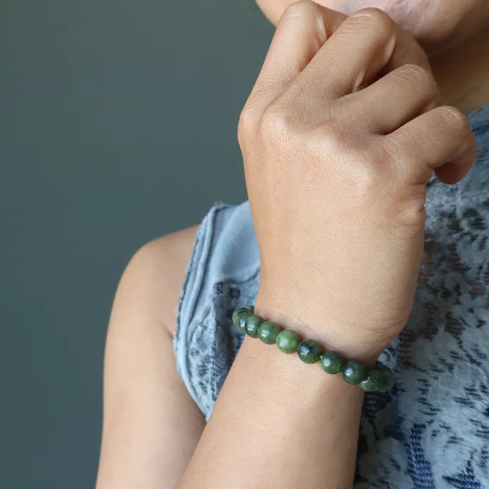 Bracelets Serpentine Bracelet Dark Green Stone of Enlightenment Satin Crystals