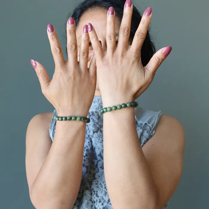 Bracelets Serpentine Bracelet Dark Green Stone of Enlightenment Satin Crystals