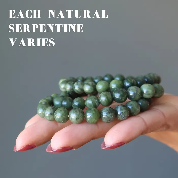 Bracelets Serpentine Bracelet Dark Green Stone of Enlightenment Satin Crystals