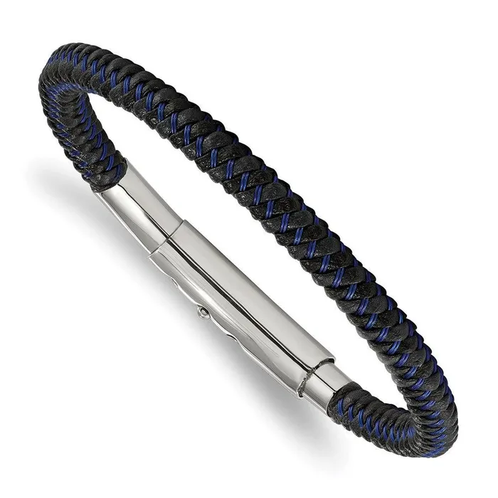 Bracelets Stainless Steel Polished Black and Blue PU Adjust 775in to 825in Bracelet Chisel Bracelets Stainless Steel Polished Black and Blue PU Adjust 775in to 825in Bracelet Chisel