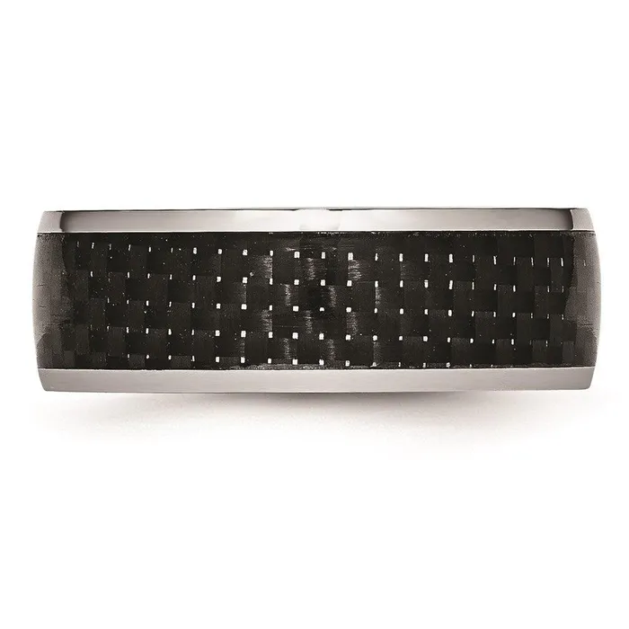 Chisel Rings Cobalt Black Carbon Fiber Inlay 8mm Polished Band