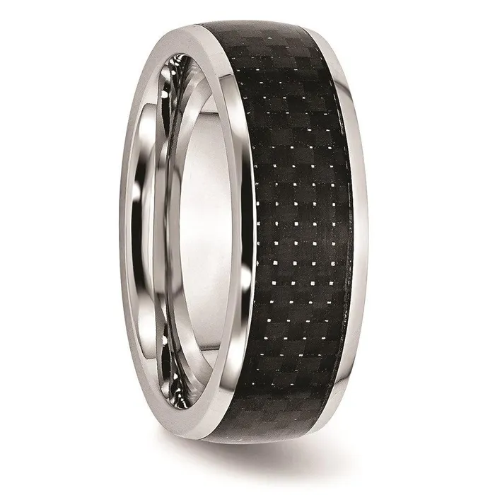 Chisel Rings Cobalt Black Carbon Fiber Inlay 8mm Polished Band