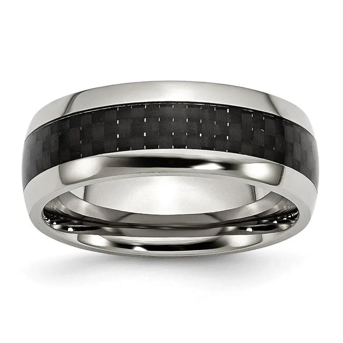 Chisel Rings Stainless Steel Polished w Black Carbon Fiber Inlay 8mm Band Chisel Rings Stainless Steel Polished w Black Carbon Fiber Inlay 8mm Band