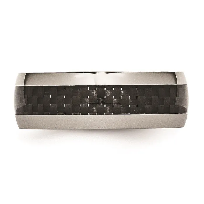Chisel Rings Stainless Steel Polished w Black Carbon Fiber Inlay 8mm Band Chisel Rings Stainless Steel Polished w Black Carbon Fiber Inlay 8mm Band